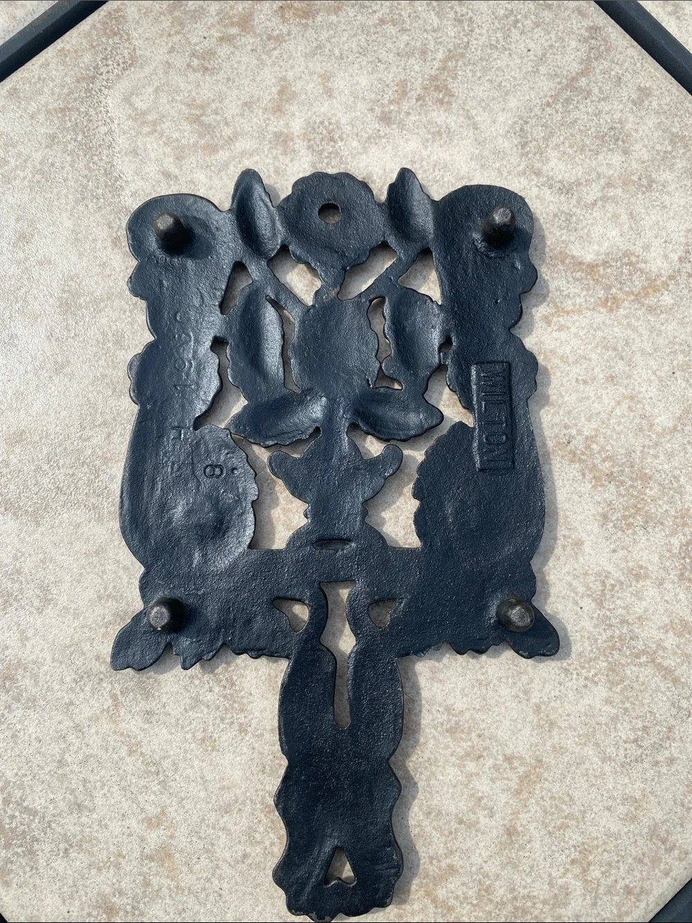 Vintage Wilton Black Cast Iron 4 Peg Countertop Hot Plate Trivet or Wall Art